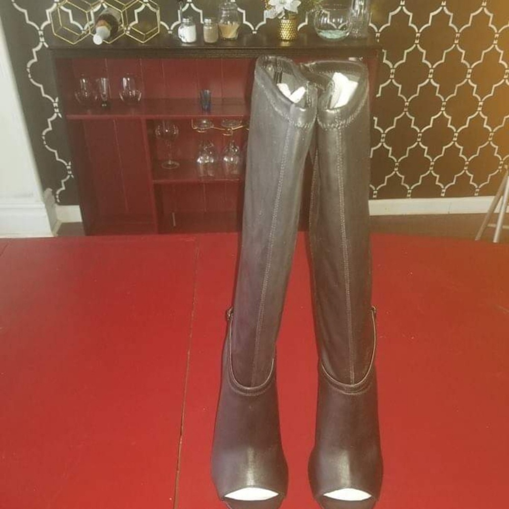 Knee high, peep toe boots